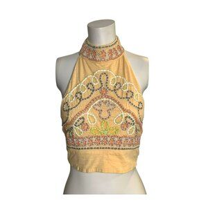 NWT Free People Nectar Halter Crop Top XS Embroidered Boho Eclectic Festival